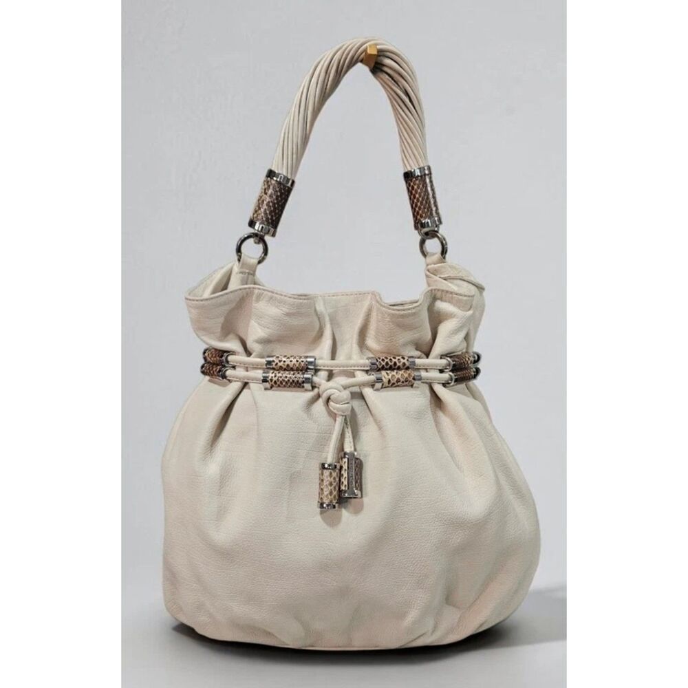 Michael Kors Tonne Hobo Bag w/Paladium Python Hardware Soft Ivory Leather